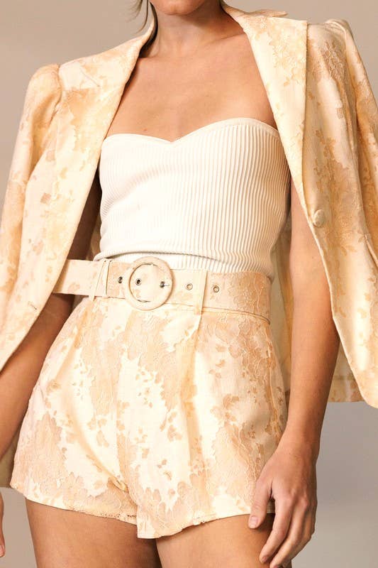 Image of Dressy Jacquared Shorts with Accent Belt